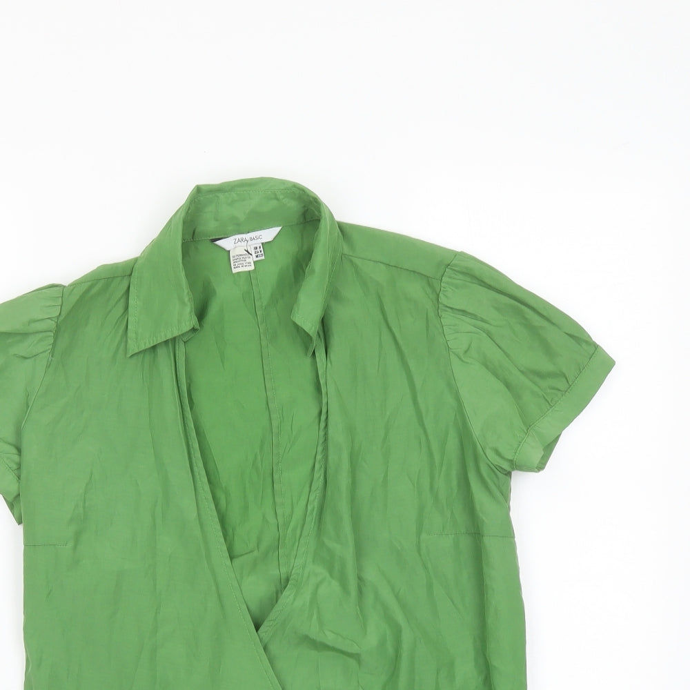 Womens UK Size M Zara Green Wrap Blouse