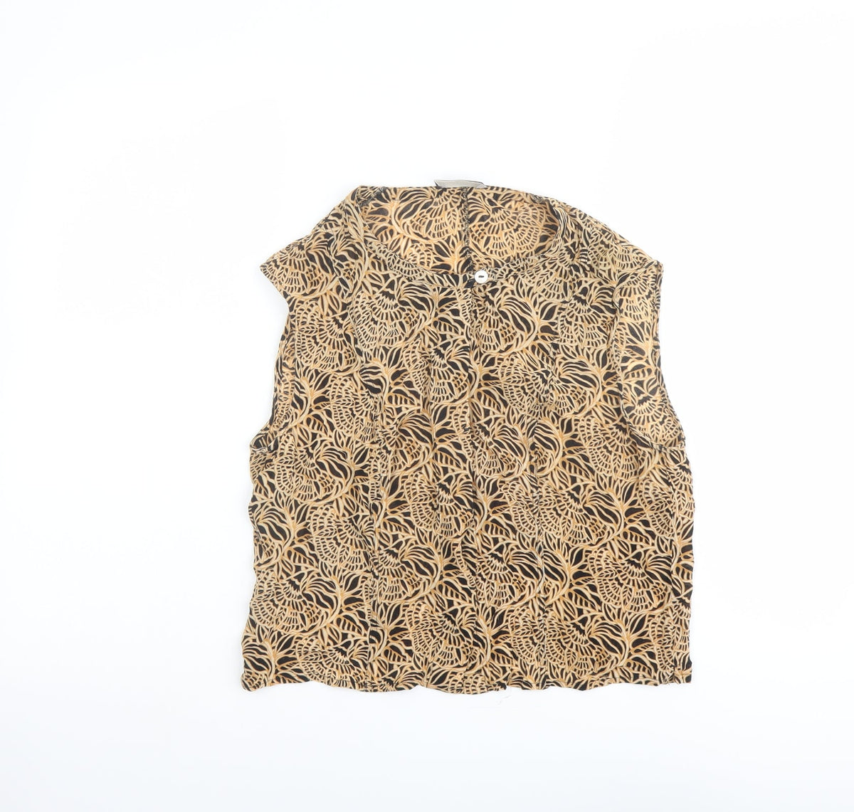 Additional front view of Claudia Stráter women’s brown geometric viscose basic blouse, size UK 14, henley