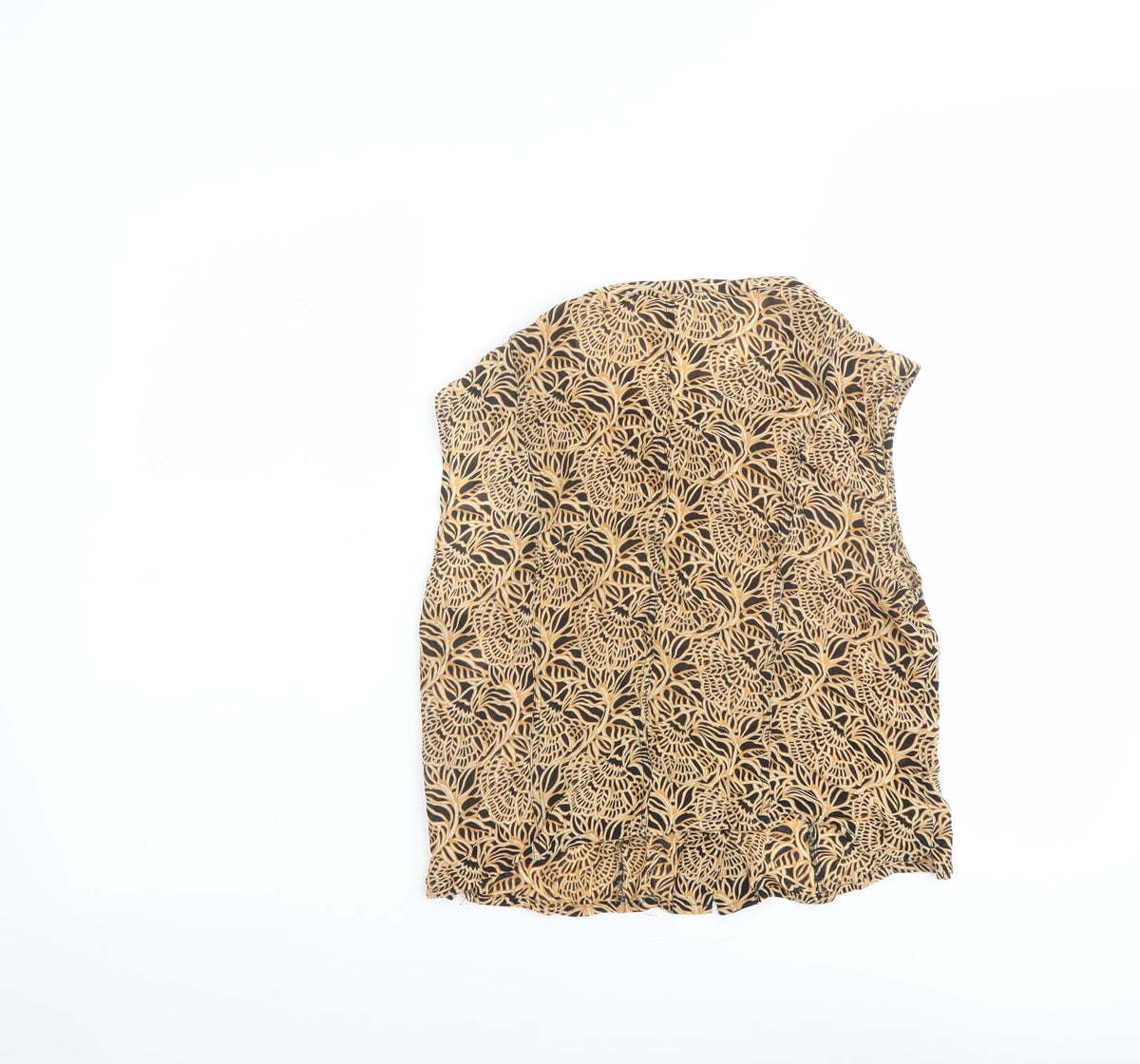 Back view of Claudia Stráter women’s brown geometric viscose basic blouse, size UK 14, henley