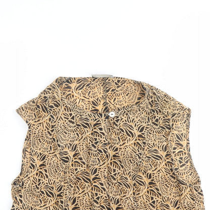 Close-up detail of Claudia Stráter women’s brown geometric viscose basic blouse, size UK 14, henley