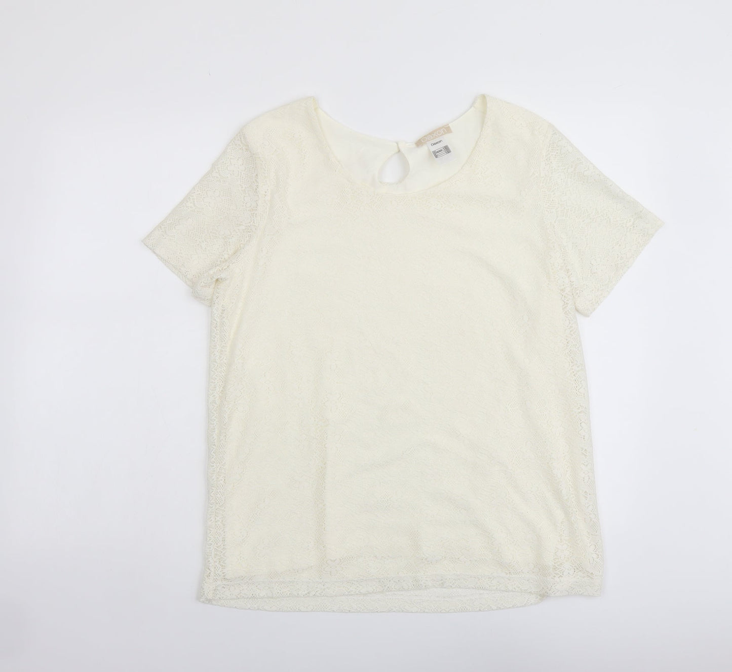 Daxon Womens Ivory Polyester Basic Blouse Size 14 Scoop Neck