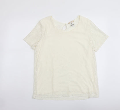 Daxon Womens Ivory Polyester Basic Blouse Size 14 Scoop Neck