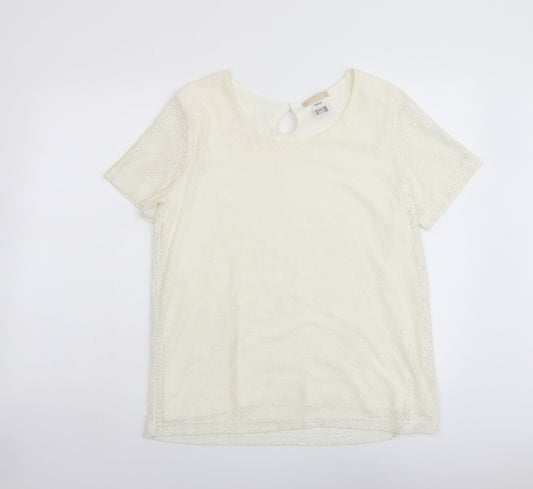 Daxon Womens Ivory Polyester Basic Blouse Size 14 Scoop Neck