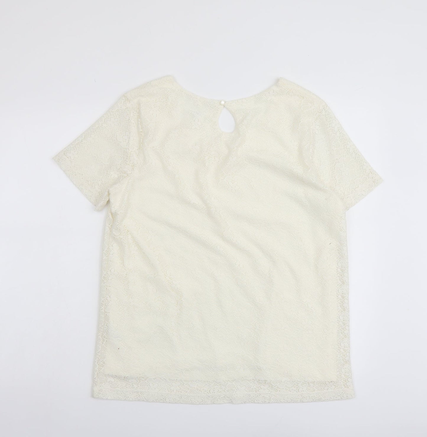 Daxon Womens Ivory Polyester Basic Blouse Size 14 Scoop Neck