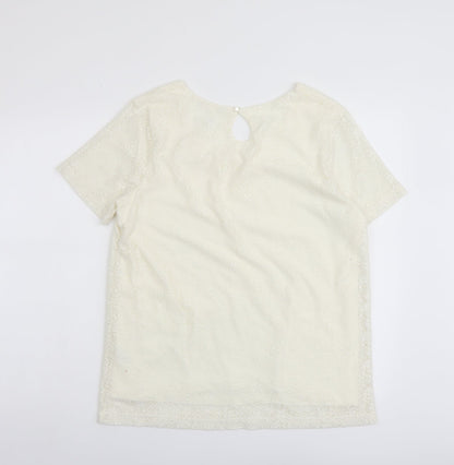 Daxon Womens Ivory Polyester Basic Blouse Size 14 Scoop Neck