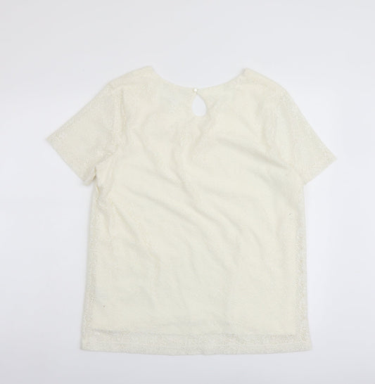 Daxon Womens Ivory Polyester Basic Blouse Size 14 Scoop Neck