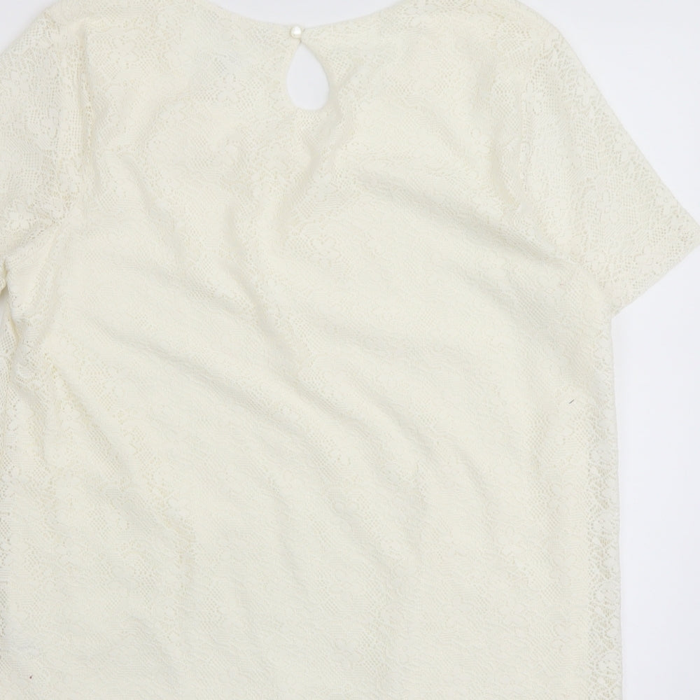 Daxon Womens Ivory Polyester Basic Blouse Size 14 Scoop Neck
