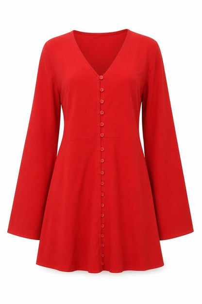 Missguided Womens Red Polyester A-Line Size 8 V-Neck Button - Bell Sleeve