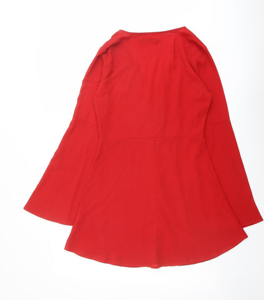 Missguided Womens Red Polyester A-Line Size 8 V-Neck Button - Bell Sleeve