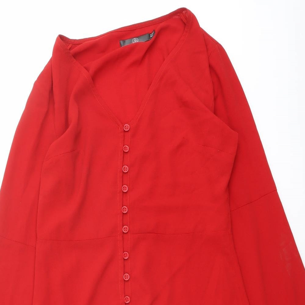 Missguided Womens Red Polyester A-Line Size 8 V-Neck Button - Bell Sleeve