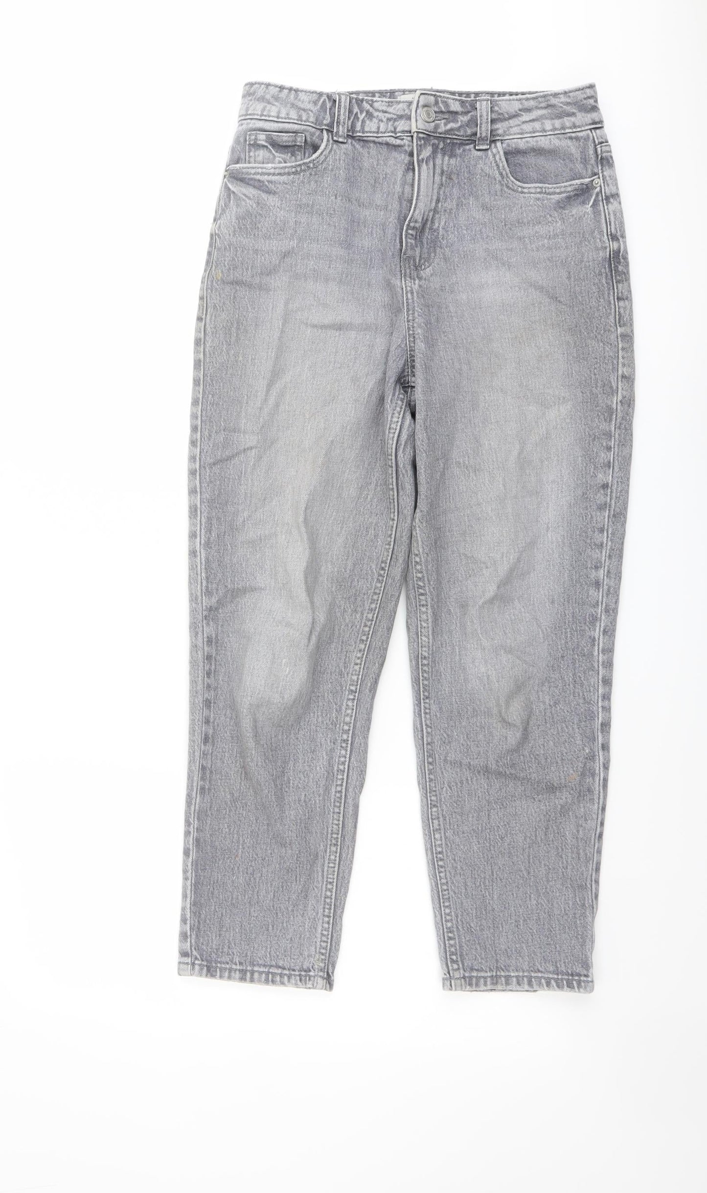 New Look Womens Grey Cotton Mom Jeans Size 8 L24 in Regular Button