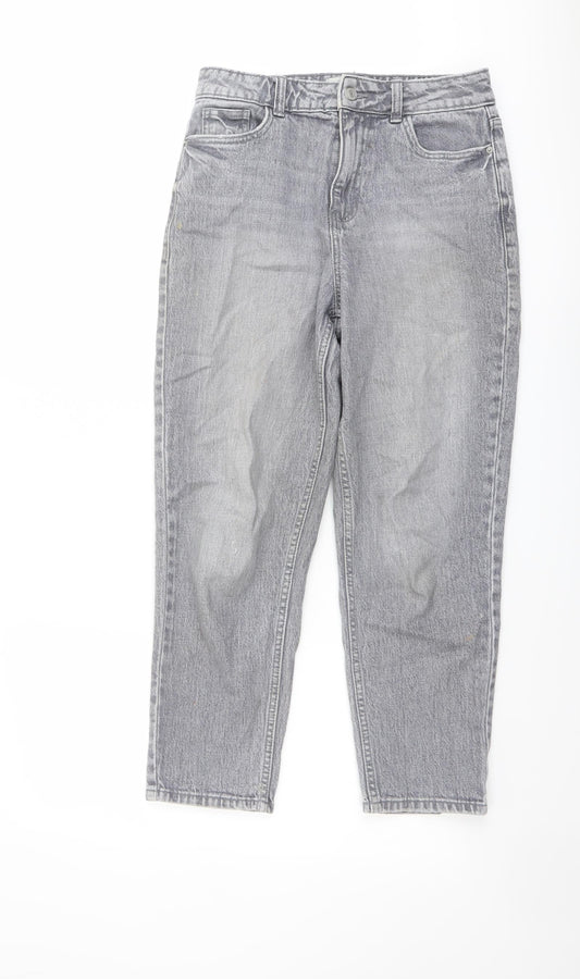 New Look Womens Grey Cotton Mom Jeans Size 8 L24 in Regular Button