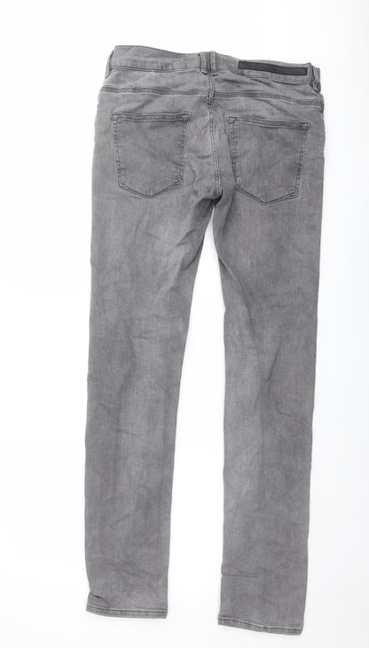 Zara Mens Grey Cotton Straight Jeans Size 30 in L31 in Regular Button