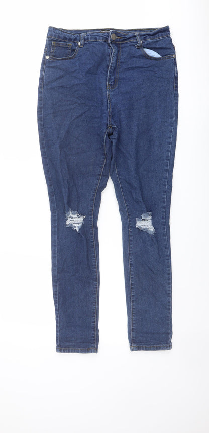 Boohoo Womens Blue Cotton Skinny Jeans Size 12 L28 in Regular Button