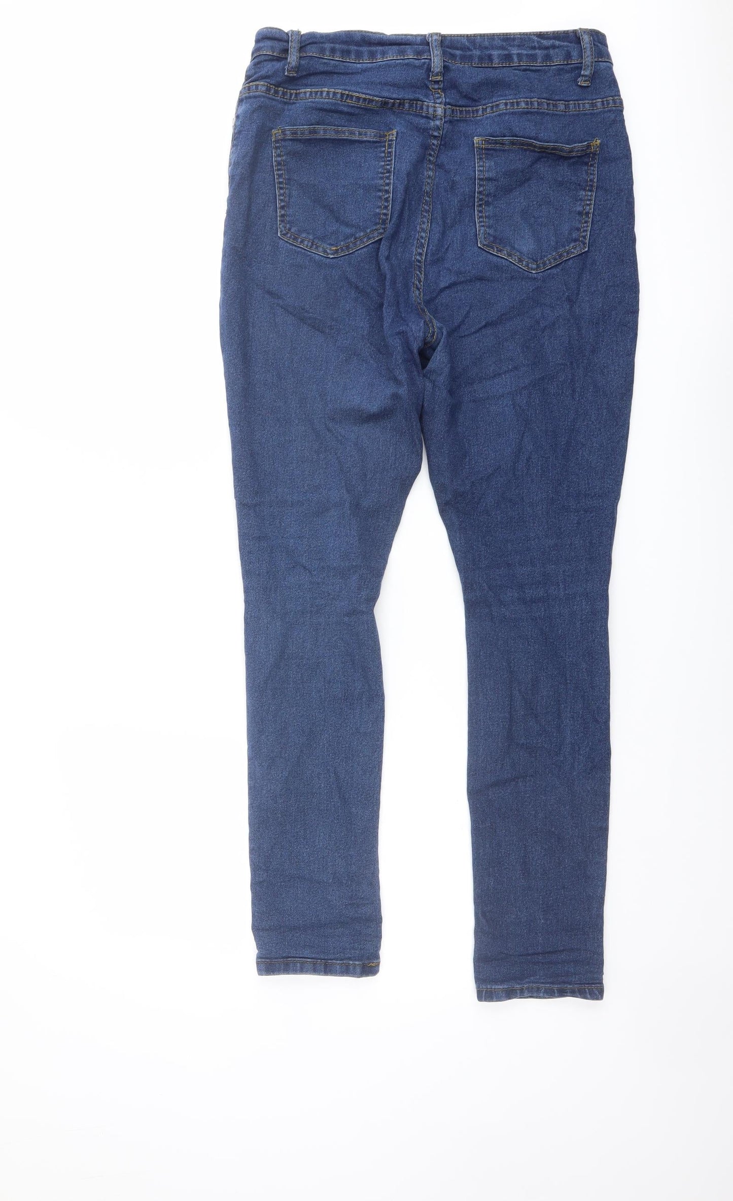 Boohoo Womens Blue Cotton Skinny Jeans Size 12 L28 in Regular Button