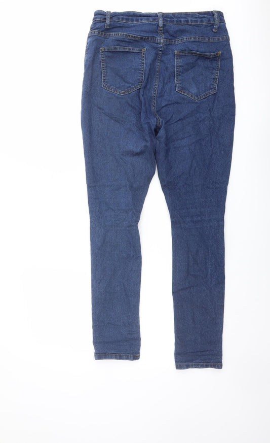 Boohoo Womens Blue Cotton Skinny Jeans Size 12 L28 in Regular Button