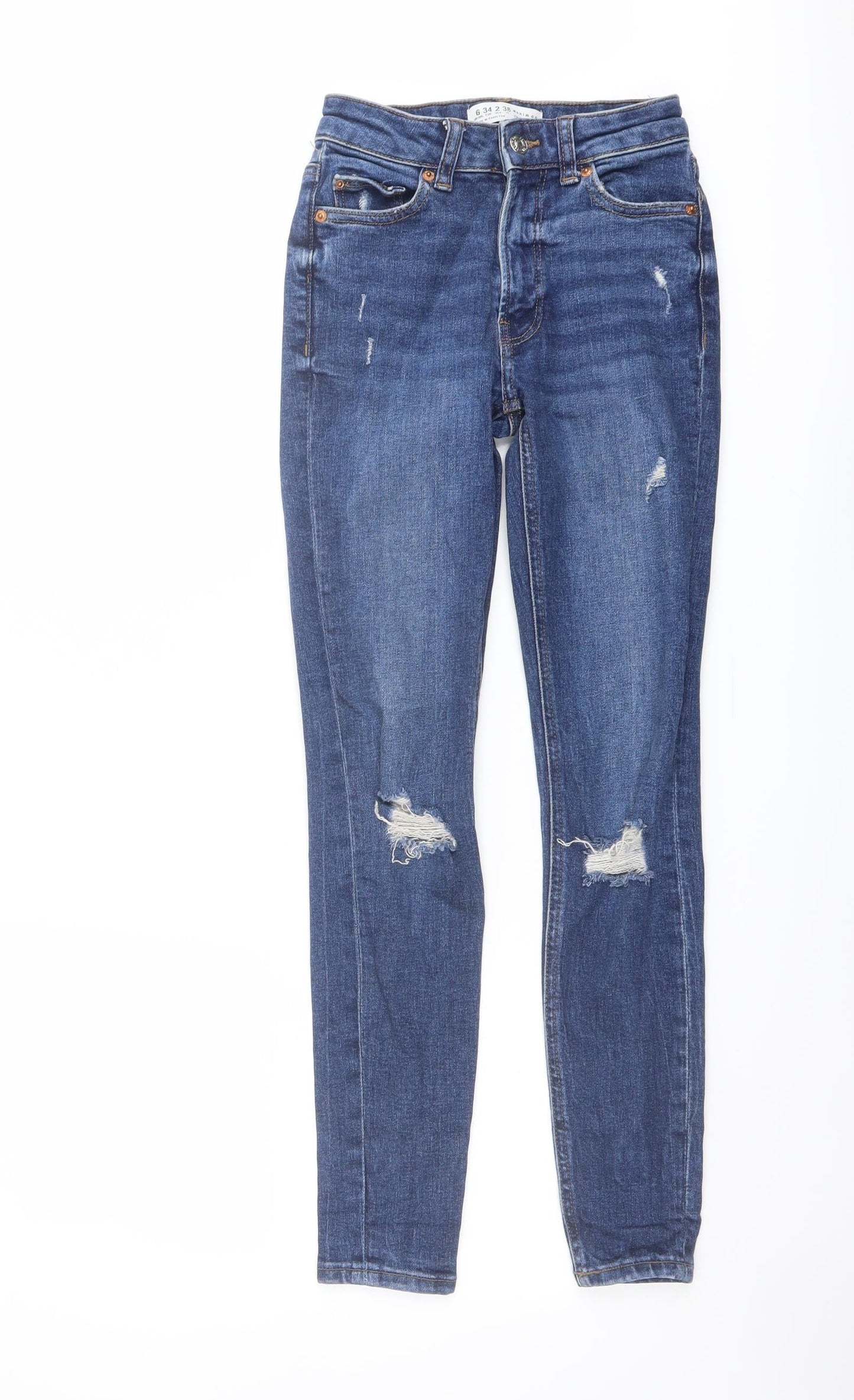 Denim & Co. Womens Blue Cotton Skinny Jeans Size 6 L27 in Regular Button