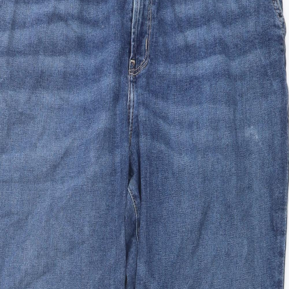 Hollister Womens Blue Cotton Tapered Jeans Size 32 in L27 in Regular Button - Paperbag Waist Raw Hem