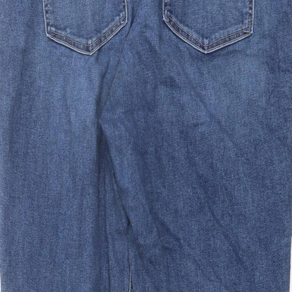 Hollister Womens Blue Cotton Tapered Jeans Size 32 in L27 in Regular Button - Paperbag Waist Raw Hem