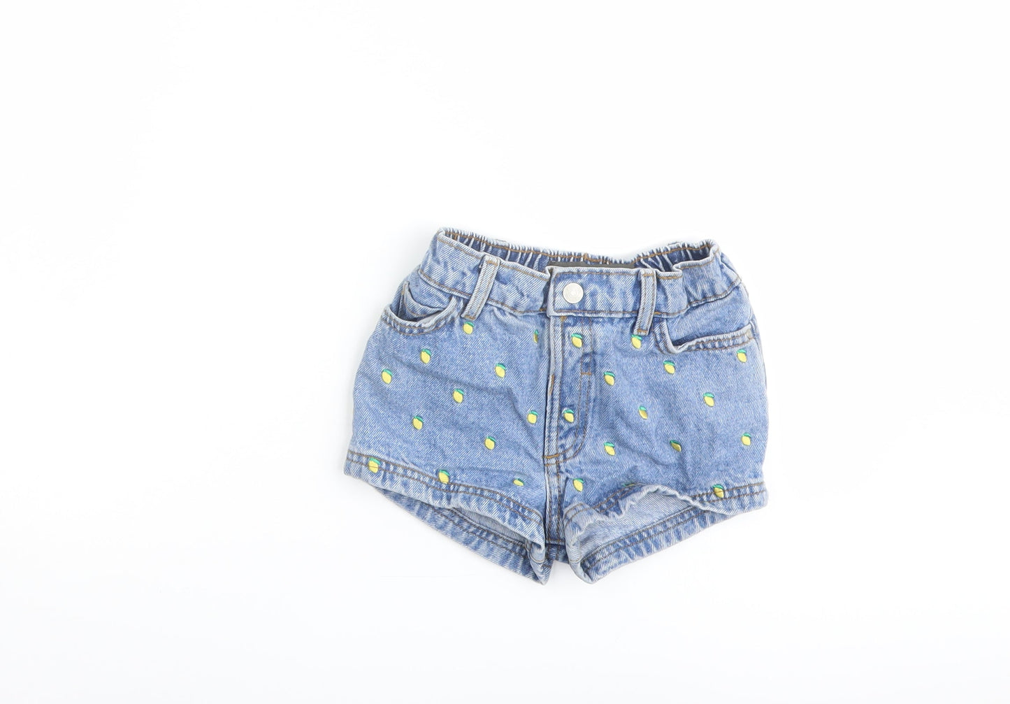 Denim & Co. Girls Blue Geometric Cotton Hot Pants Shorts Size 2-3 Years Regular Zip