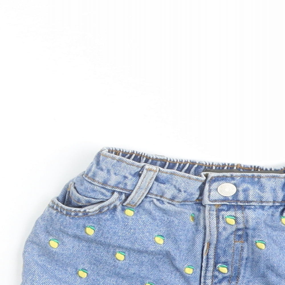 Denim & Co. Girls Blue Geometric Cotton Hot Pants Shorts Size 2-3 Years Regular Zip