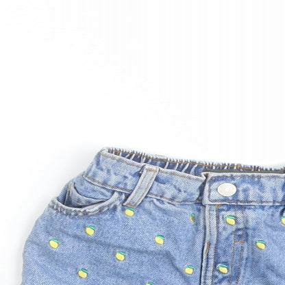 Denim & Co. Girls Blue Geometric Cotton Hot Pants Shorts Size 2-3 Years Regular Zip