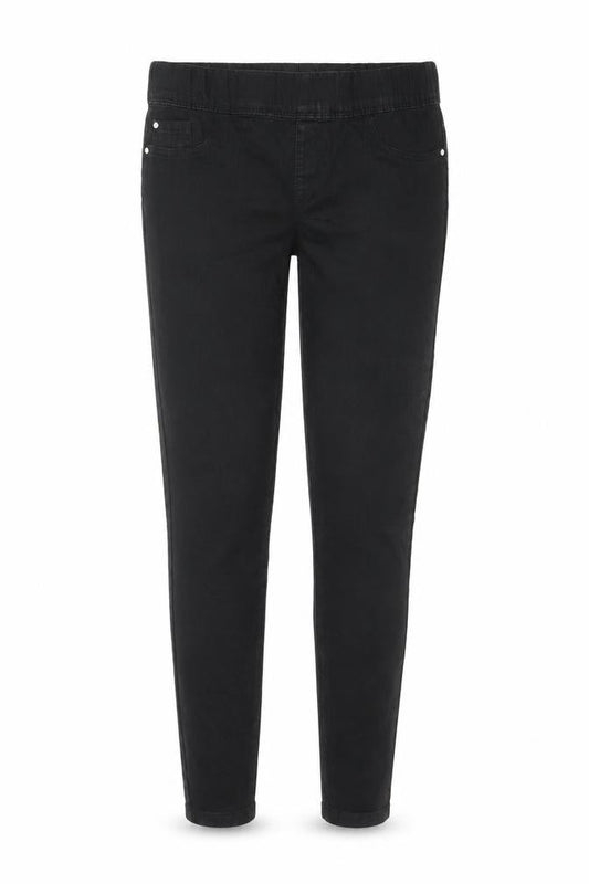 Front view of Denim & Co. women’s black cotton jegging jeans, size UK 12, 29-inch leg regular