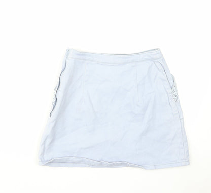H&M Womens Blue Cotton A-Line Skirt Size 6 Zip