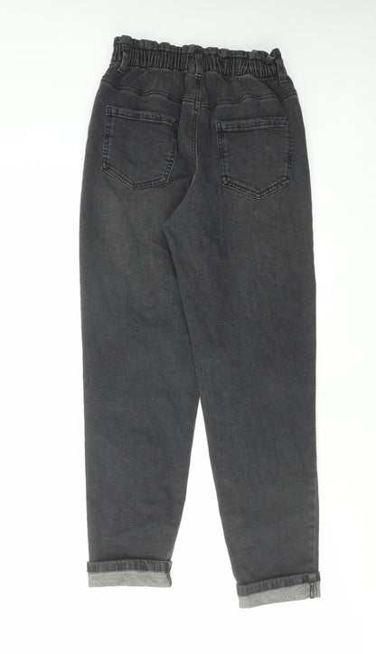 Destination Girls Black Cotton Straight Jeans Size 12 Years Regular Zip