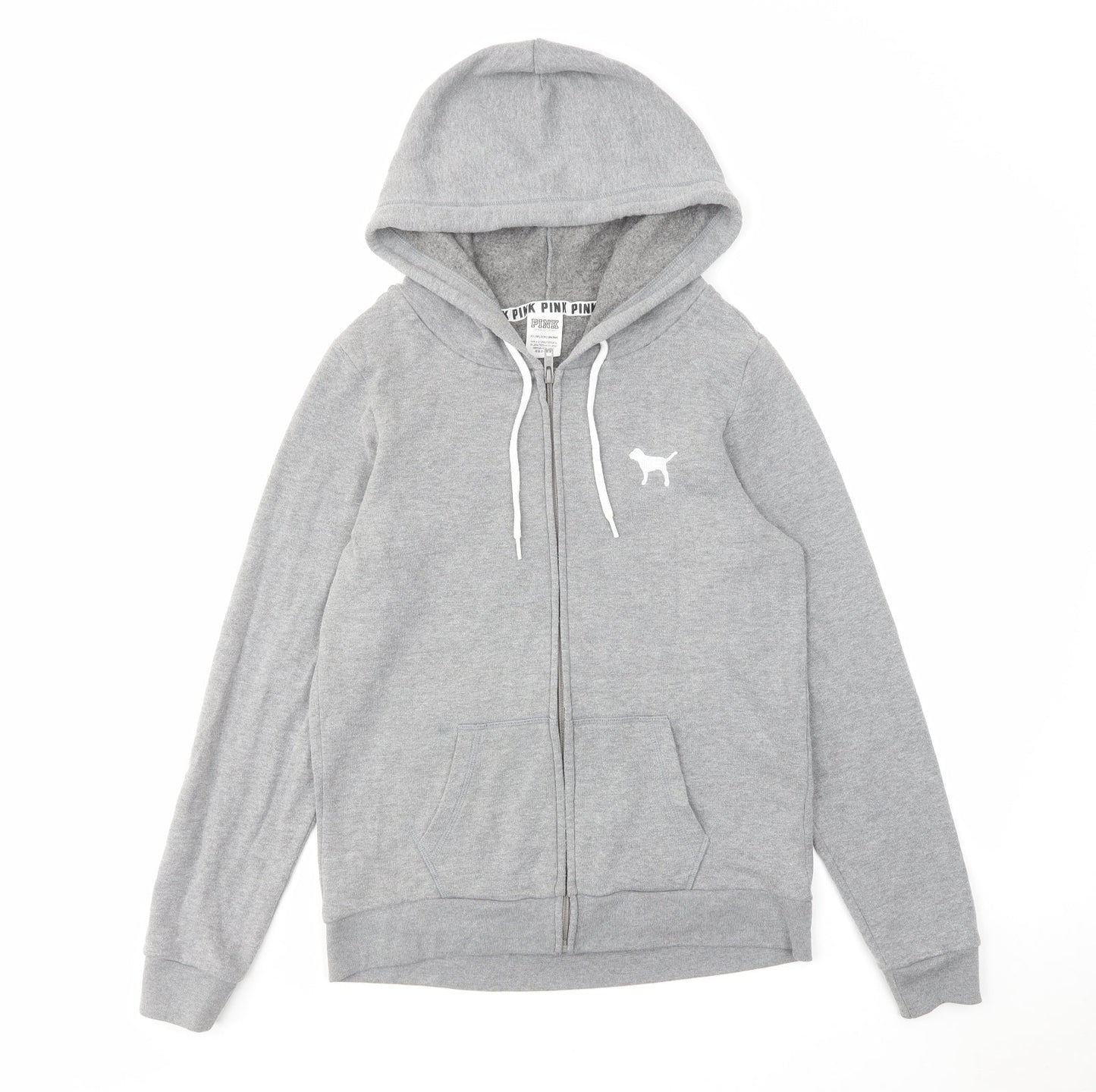 PINK Womens Grey Cotton Full Zip Hoodie Size XS Zip