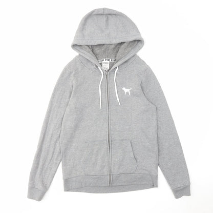 PINK Womens Grey Cotton Full Zip Hoodie Size XS Zip