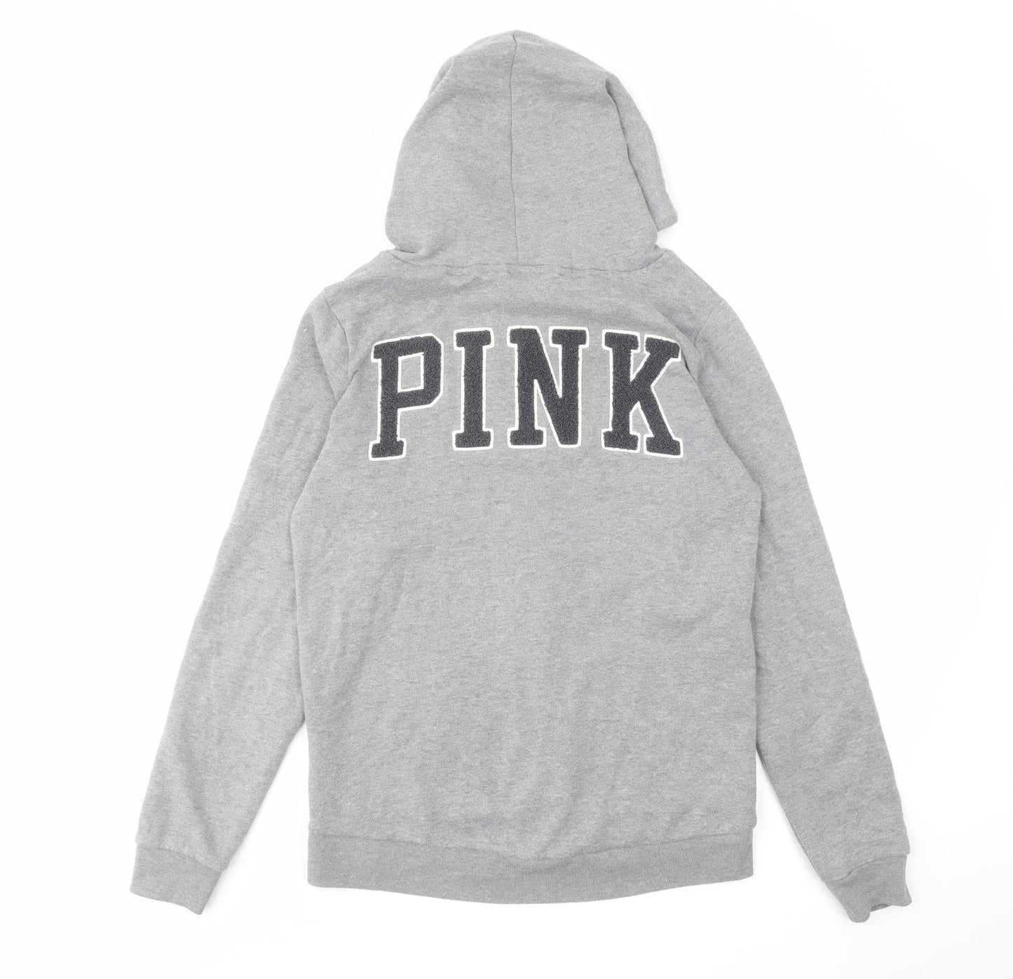 PINK Womens Grey Cotton Full Zip Hoodie Size XS Zip