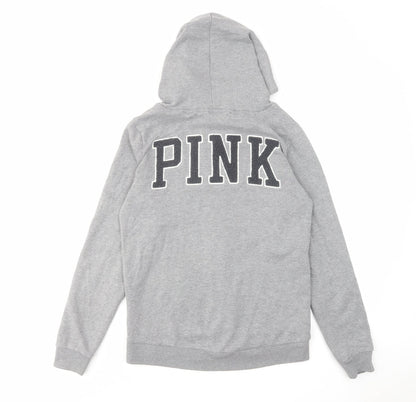 PINK Womens Grey Cotton Full Zip Hoodie Size XS Zip
