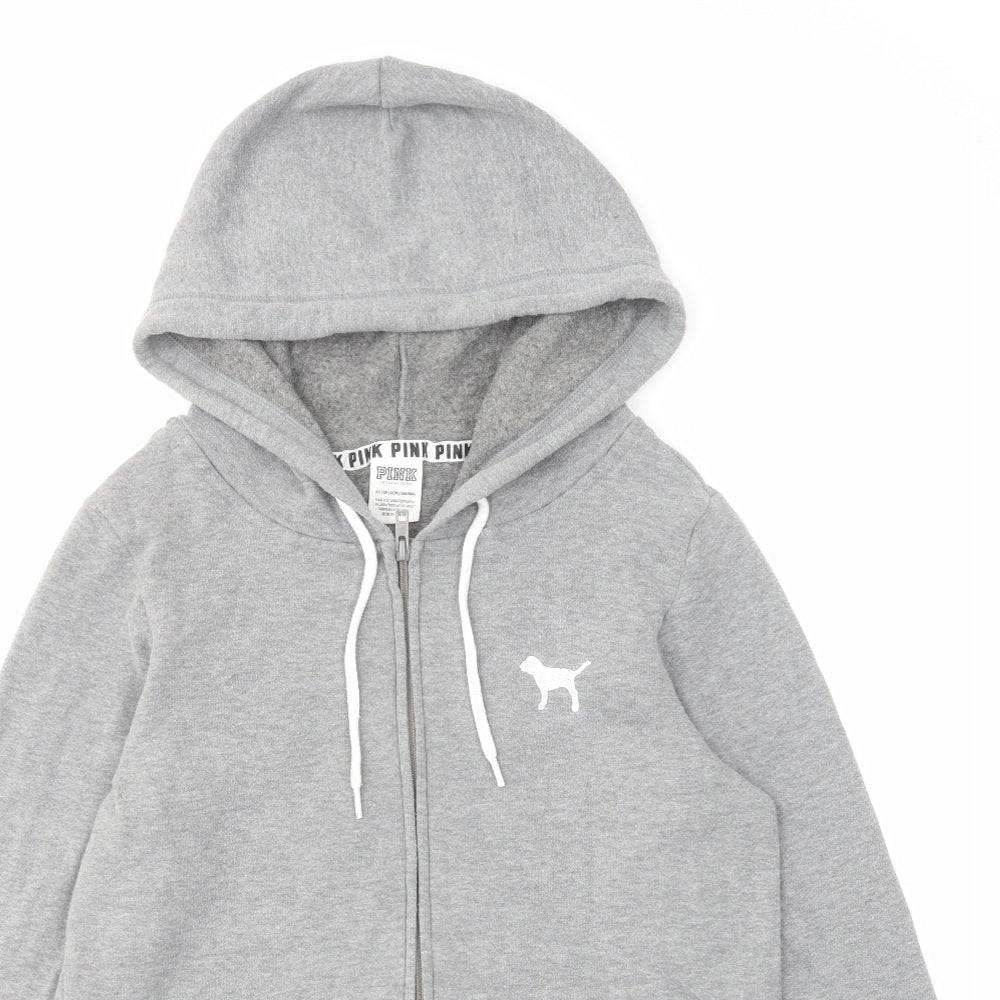 PINK Womens Grey Cotton Full Zip Hoodie Size XS Zip