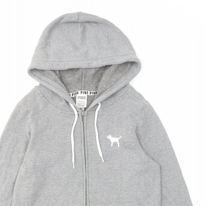 PINK Womens Grey Cotton Full Zip Hoodie Size XS Zip