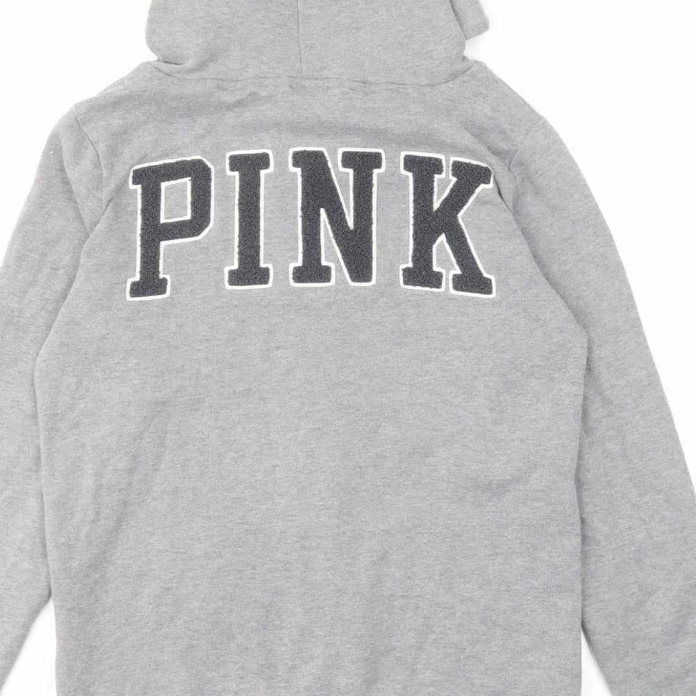 PINK Womens Grey Cotton Full Zip Hoodie Size XS Zip