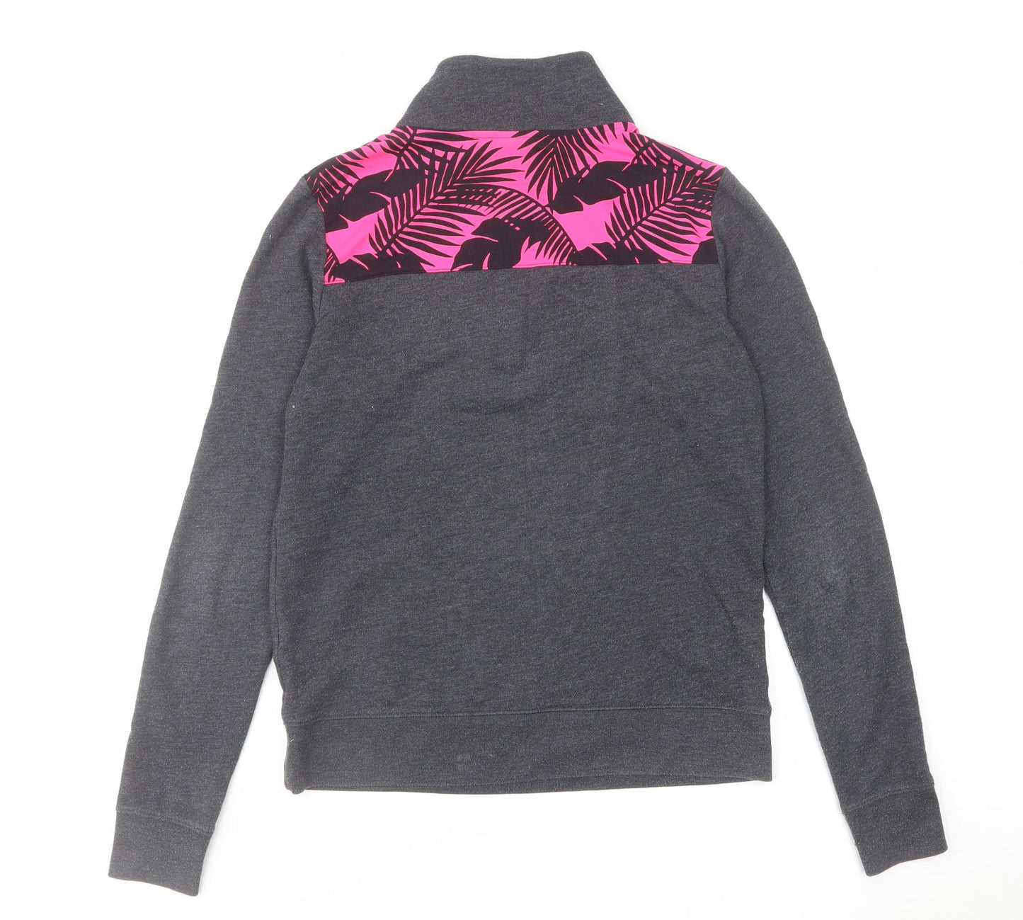 PINK Womens Grey Cotton Pullover Sweatshirt Size XS Zip - Leaf Pattern Detail