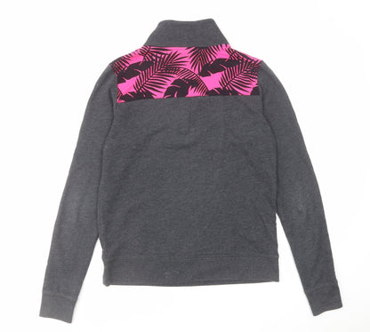 PINK Womens Grey Cotton Pullover Sweatshirt Size XS Zip - Leaf Pattern Detail