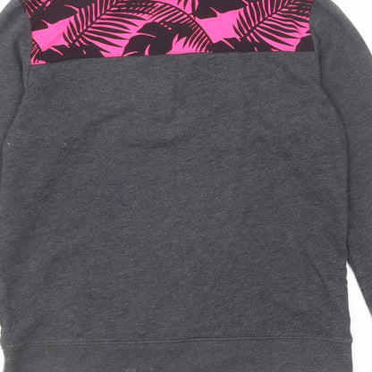PINK Womens Grey Cotton Pullover Sweatshirt Size XS Zip - Leaf Pattern Detail