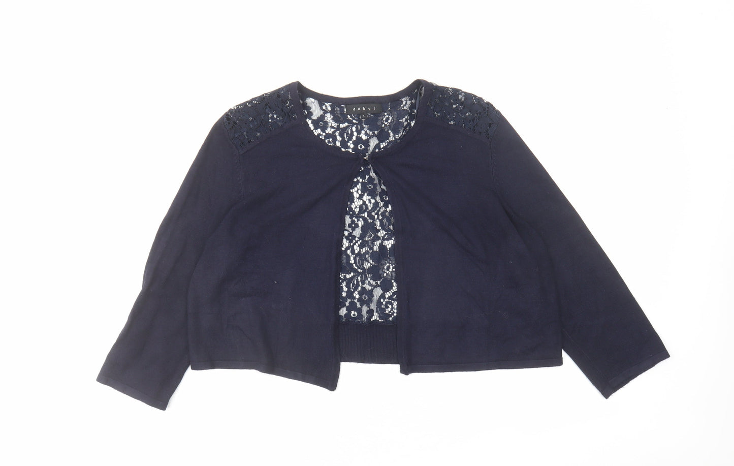 Debut Womens Blue Round Neck Viscose Cardigan Jumper Size L - Lace Back Panel