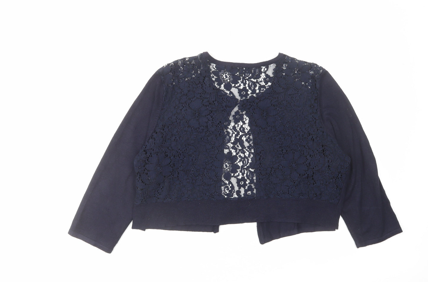 Debut Womens Blue Round Neck Viscose Cardigan Jumper Size L - Lace Back Panel