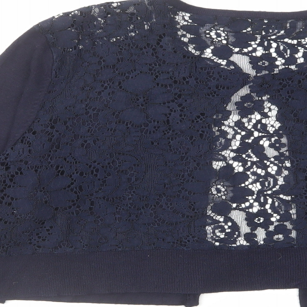 Debut Womens Blue Round Neck Viscose Cardigan Jumper Size L - Lace Back Panel