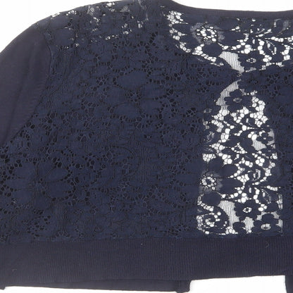 Debut Womens Blue Round Neck Viscose Cardigan Jumper Size L - Lace Back Panel