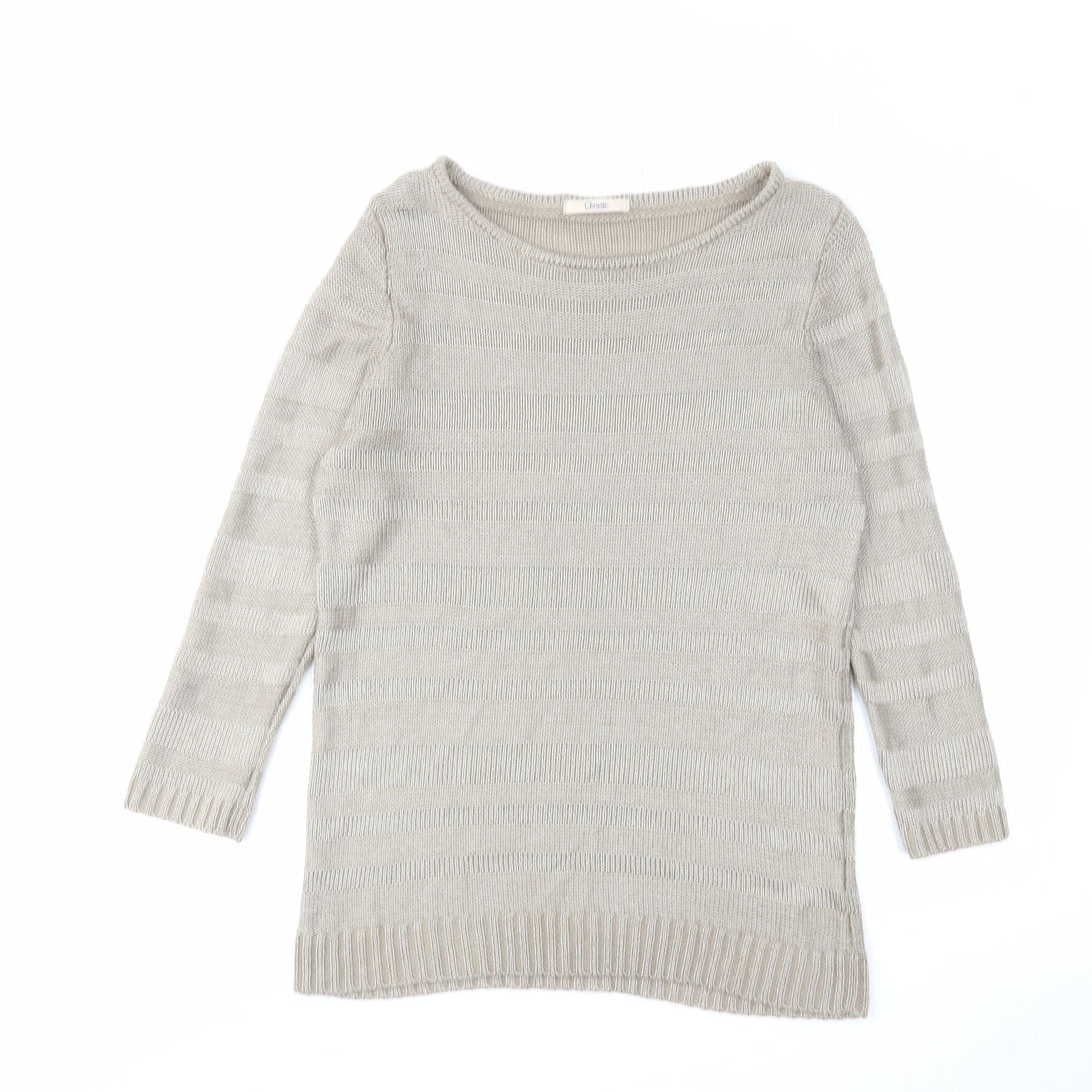 Classic Womens Brown Boat Neck Acrylic Pullover Jumper Size 10