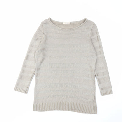 Classic Womens Brown Boat Neck Acrylic Pullover Jumper Size 10