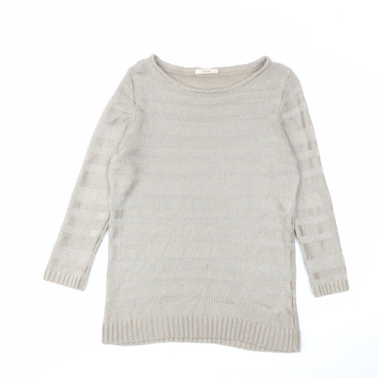 Classic Womens Brown Boat Neck Acrylic Pullover Jumper Size 10