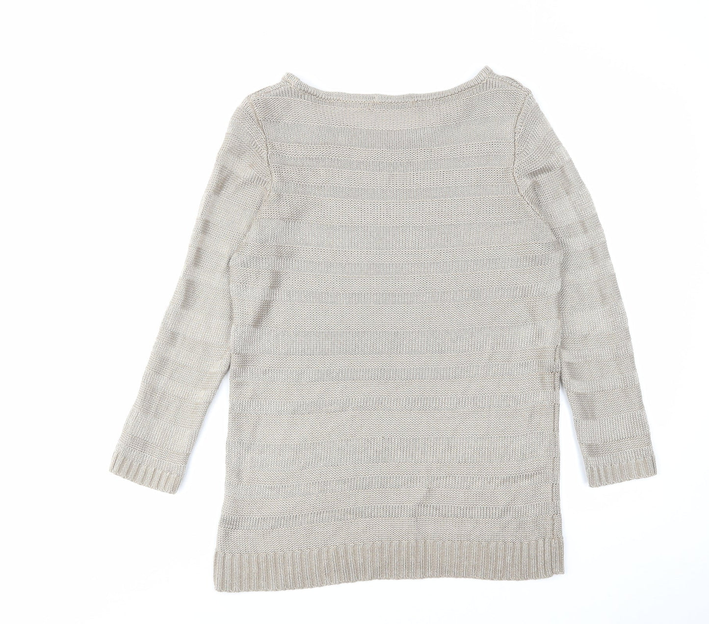 Classic Womens Brown Boat Neck Acrylic Pullover Jumper Size 10