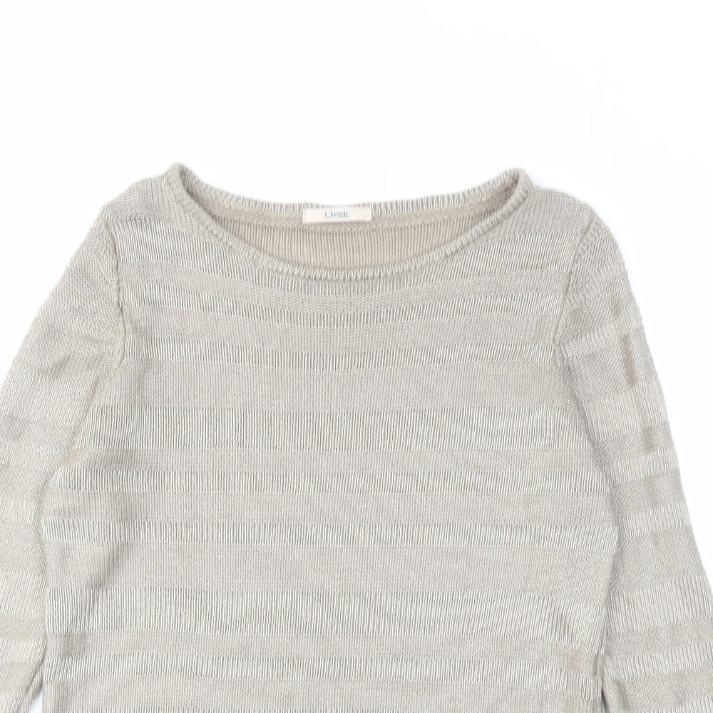 Classic Womens Brown Boat Neck Acrylic Pullover Jumper Size 10