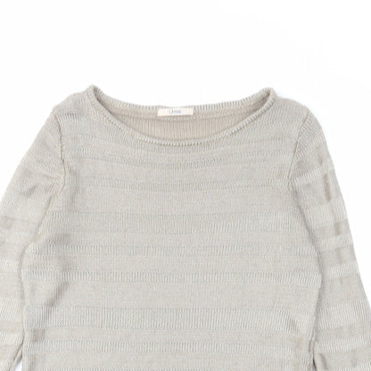 Classic Womens Brown Boat Neck Acrylic Pullover Jumper Size 10