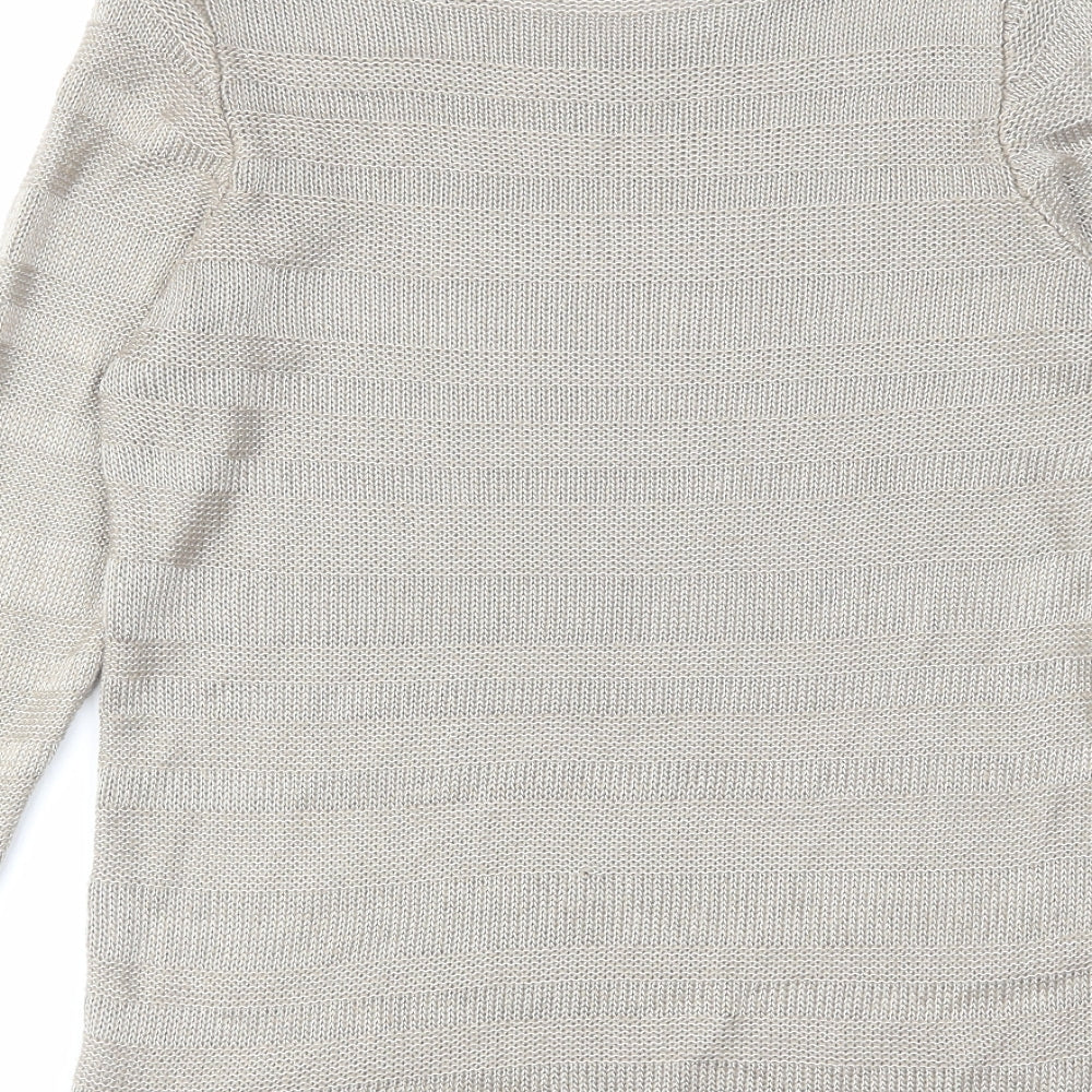 Classic Womens Brown Boat Neck Acrylic Pullover Jumper Size 10